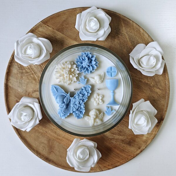 Świeca sojowa KOMUNIJNA niebieska